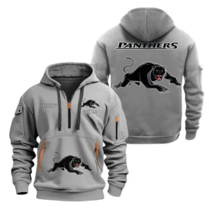 Penrith Panthers Hoodie Half Zipper, All Over Print Hoodie Half Zipper Penrith Panthers DNRL1356302029 - Grey