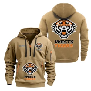 Wests Tigers Hoodie Half Zipper, All Over Print Hoodie Half Zipper Wests Tigers DNRL1356302030 - Khaki