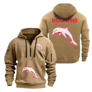 Redcliffe Dolphins Hoodie Half Zipper, All Over Print Hoodie Half Zipper Redcliffe Dolphins DNRL1356302034 - Khaki