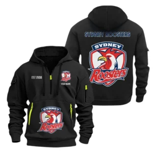 Sydney Roosters Hoodie Half Zipper, All Over Print Hoodie Half Zipper Sydney Roosters DNRL1356302035 - Black