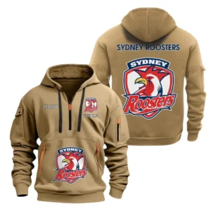 Sydney Roosters Hoodie Half Zipper, All Over Print Hoodie Half Zipper Sydney Roosters DNRL1356302035 - Khaki