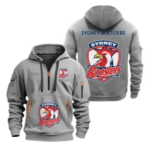 Sydney Roosters Hoodie Half Zipper, All Over Print Hoodie Half Zipper Sydney Roosters DNRL1356302035 - Grey
