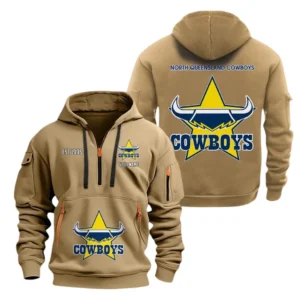 North Queensland Cowboys Hoodie Half Zipper, All Over Print Hoodie Half Zipper North Queensland Cowboys DNRL1356302037 - Khaki