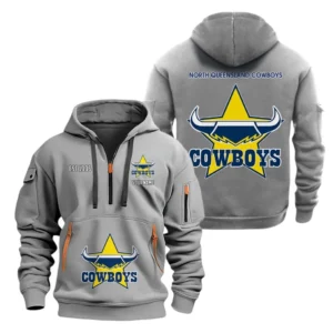 North Queensland Cowboys Hoodie Half Zipper, All Over Print Hoodie Half Zipper North Queensland Cowboys DNRL1356302037 - Grey