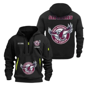 Manly Warringah Sea Eagles Hoodie Half Zipper, All Over Print Hoodie Half Zipper Manly Warringah Sea Eagles DNRL1356302038 - Black