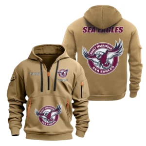 Manly Warringah Sea Eagles Hoodie Half Zipper, All Over Print Hoodie Half Zipper Manly Warringah Sea Eagles DNRL1356302038 - Khaki