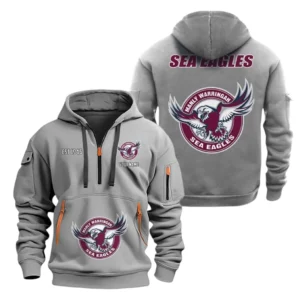 Manly Warringah Sea Eagles Hoodie Half Zipper, All Over Print Hoodie Half Zipper Manly Warringah Sea Eagles DNRL1356302038 - Grey