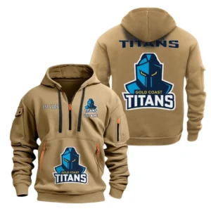 Gold Coast Titans Hoodie Half Zipper, All Over Print Hoodie Half Zipper Gold Coast Titans DNRL1356302040 - Khaki