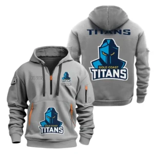 Gold Coast Titans Hoodie Half Zipper, All Over Print Hoodie Half Zipper Gold Coast Titans DNRL1356302040 - Grey