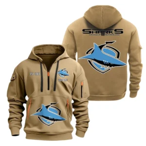 Cronulla Sharks Hoodie Half Zipper, All Over Print Hoodie Half Zipper Cronulla Sharks DNRL1356302041 - Khaki