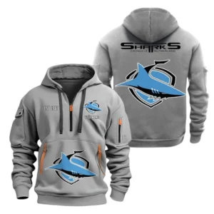 Cronulla Sharks Hoodie Half Zipper, All Over Print Hoodie Half Zipper Cronulla Sharks DNRL1356302041 - Grey