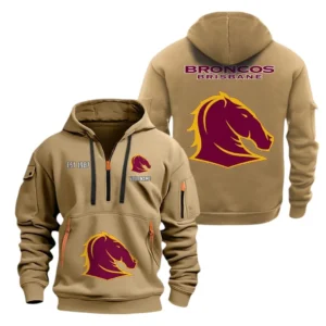 Brisbane Broncos Hoodie Half Zipper, All Over Print Hoodie Half Zipper Brisbane Broncos DNRL1356302042 - Khaki