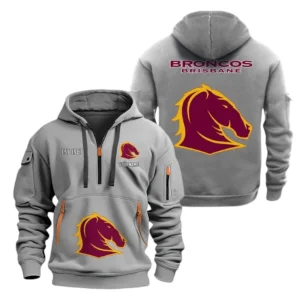 Brisbane Broncos Hoodie Half Zipper, All Over Print Hoodie Half Zipper Brisbane Broncos DNRL1356302042 - Grey