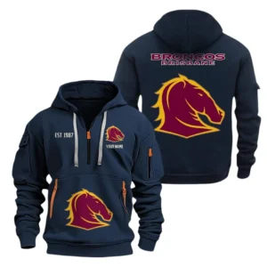 Brisbane Broncos Hoodie Half Zipper, All Over Print Hoodie Half Zipper Brisbane Broncos DNRL1356302042 - Navy
