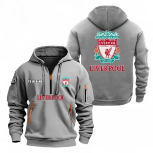 Liverpool Fans Gift Hoodie Half Zipper, All Over Print Hoodie Half Zipper For Sport Fan, Custom Name EPL104072925444-Grey