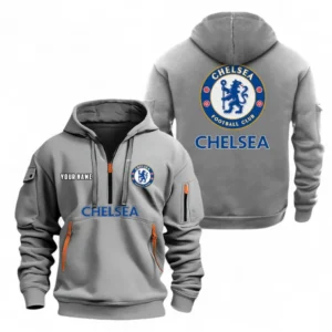 Chelsea Fans Gift Hoodie Half Zipper, All Over Print Hoodie Half Zipper For Sport Fan, Custom Name EPL104072925445-Grey