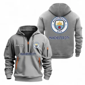 Manchester City Fans Gift Hoodie Half Zipper, All Over Print Hoodie Half Zipper For Sport Fan, Custom Name EPL104072925447-Grey