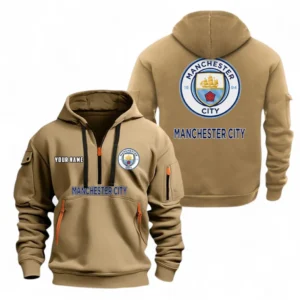 Manchester City Fans Gift Hoodie Half Zipper, All Over Print Hoodie Half Zipper For Sport Fan, Custom Name EPL104072925447-Khaki