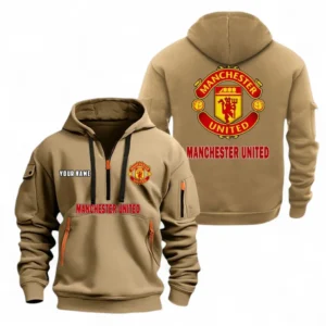 Manchester United Fans Gift Hoodie Half Zipper, All Over Print Hoodie Half Zipper For Sport Fan, Custom Name EPL104072925448-Khaki