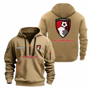 Bournemouth Fans Gift Hoodie Half Zipper, All Over Print Hoodie Half Zipper For Sport Fan, Custom Name EPL104072925452-Khaki