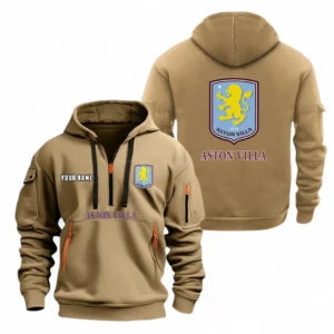 Aston Villa Fans Gift Hoodie Half Zipper, All Over Print Hoodie Half Zipper For Sport Fan, Custom Name EPL104072925453-Khaki