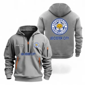 Leicester City Fans Gift Hoodie Half Zipper, All Over Print Hoodie Half Zipper For Sport Fan, Custom Name EPL104072925461-Grey
