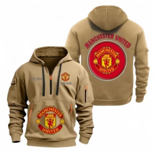 Manchester United Fans Gift Hoodie Half Zipper, All Over Print Hoodie Half Zipper For Sport Fan, Custom Name EPL110073025222-Khaki