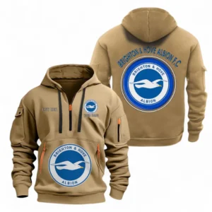 Brighton & Hove Albion F.C Fans Gift Hoodie Half Zipper, All Over Print Hoodie Half Zipper For Sport Fan, Custom Name EPL110073025234-Khaki