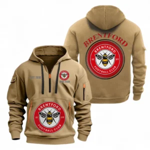 Brentford FC Fans Gift Hoodie Half Zipper, All Over Print Hoodie Half Zipper For Sport Fan, Custom Name EPL110073025236-Khaki