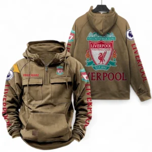 Liverpool Fans Gift Tactical Quarter Zip Hoodie, All Over Print Tactical Quarter Zip Hoodie For Sport Fan, Custom Name EPL111073025111-Khaki