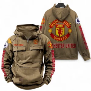 Manchester United Fans Gift Tactical Quarter Zip Hoodie, All Over Print Tactical Quarter Zip Hoodie For Sport Fan, Custom Name EPL111073025112-Khaki