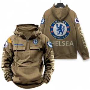Chelsea Fans Gift Tactical Quarter Zip Hoodie, All Over Print Tactical Quarter Zip Hoodie For Sport Fan, Custom Name EPL111073025113-Khaki