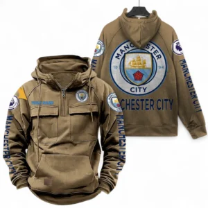 Manchester City Fans Gift Tactical Quarter Zip Hoodie, All Over Print Tactical Quarter Zip Hoodie For Sport Fan, Custom Name EPL111073025117-Khaki