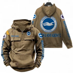 Brighton & Hove Albion F.C Fans Gift Tactical Quarter Zip Hoodie, All Over Print Tactical Quarter Zip Hoodie For Sport Fan, Custom Name EPL111073025126-Khaki