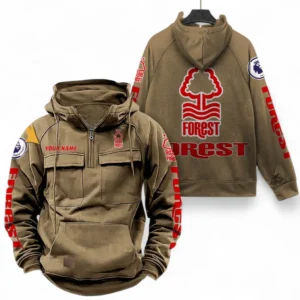 Nottingham Forest F.C Fans Gift Tactical Quarter Zip Hoodie, All Over Print Tactical Quarter Zip Hoodie For Sport Fan, Custom Name EPL111073025130-Khaki