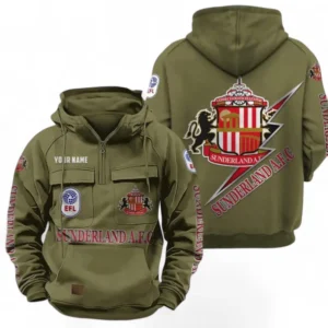 Sunderland Fans Gift Tactical Quarter Zip Hoodie, All Over Print Tactical Quarter Zip Hoodie For Sport Fan, Custom Name EPL113073025473-Army Green