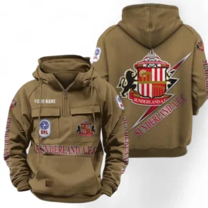Sunderland Fans Gift Tactical Quarter Zip Hoodie, All Over Print Tactical Quarter Zip Hoodie For Sport Fan, Custom Name EPL113073025473-Khaki