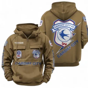 Cardiff City Fans Gift Tactical Quarter Zip Hoodie, All Over Print Tactical Quarter Zip Hoodie For Sport Fan, Custom Name EPL113073025482-Khaki