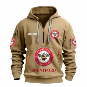 Brentford Fans Gift Hoodie Half Zipper, All Over Print Hoodie Half Zipper For Sport Fan, Custom Name EPL116073125007-Khaki