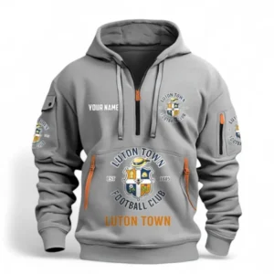 Luton Town Fans Gift Hoodie Half Zipper, All Over Print Hoodie Half Zipper For Sport Fan, Custom Name EPL116073125009-Grey