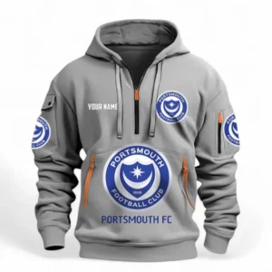 Portsmouth Fans Gift Hoodie Half Zipper, All Over Print Hoodie Half Zipper For Sport Fan, Custom Name EPL116073125012-Grey
