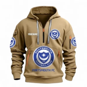 Portsmouth Fans Gift Hoodie Half Zipper, All Over Print Hoodie Half Zipper For Sport Fan, Custom Name EPL116073125012-Khaki