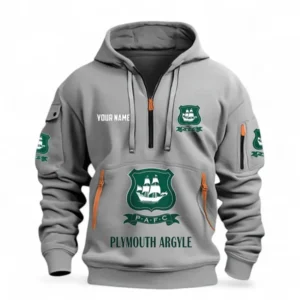 Plymouth Argyle Fans Gift Hoodie Half Zipper, All Over Print Hoodie Half Zipper For Sport Fan, Custom Name EPL116073125013-Grey