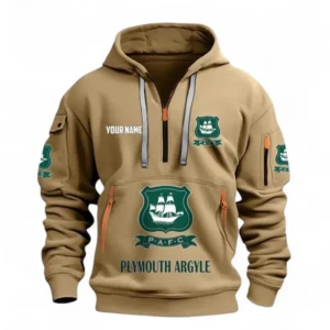 Plymouth Argyle Fans Gift Hoodie Half Zipper, All Over Print Hoodie Half Zipper For Sport Fan, Custom Name EPL116073125013-Khaki