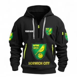 Norwich City Fans Gift Hoodie Half Zipper, All Over Print Hoodie Half Zipper For Sport Fan, Custom Name EPL116073125016-Black