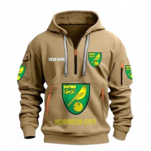 Norwich City Fans Gift Hoodie Half Zipper, All Over Print Hoodie Half Zipper For Sport Fan, Custom Name EPL116073125016-Khaki