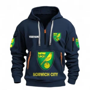 Norwich City Fans Gift Hoodie Half Zipper, All Over Print Hoodie Half Zipper For Sport Fan, Custom Name EPL116073125016-Navy