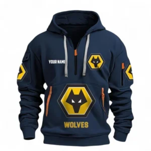 Wolverhampton Fans Gift Hoodie Half Zipper, All Over Print Hoodie Half Zipper For Sport Fan, Custom Name EPL116073125018-Navy