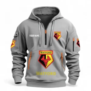 Watford Fans Gift Hoodie Half Zipper, All Over Print Hoodie Half Zipper For Sport Fan, Custom Name EPL116073125020-Grey
