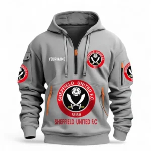 Sheffield United Fans Gift Hoodie Half Zipper, All Over Print Hoodie Half Zipper For Sport Fan, Custom Name EPL116073125026-Grey